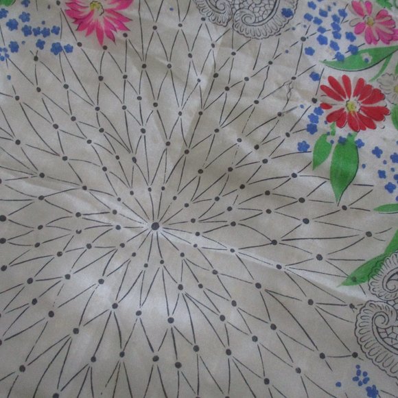 1940s black trim silk floral scarf - Picture 5 of 7